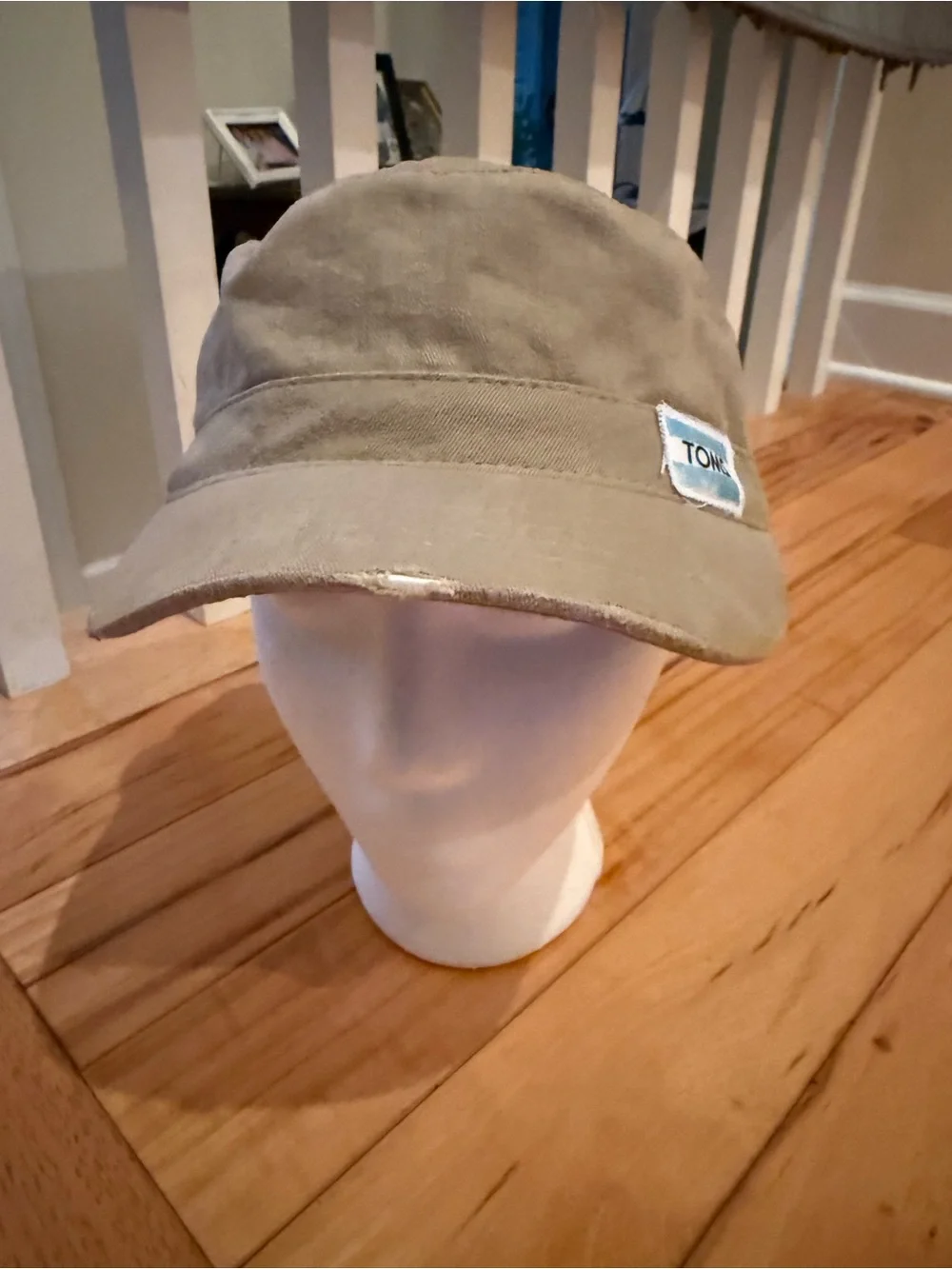 Toms Tan Canvas Military-Style Cap with Logo Patch